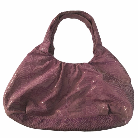 Perlina Lavender Shiny Snakeskin Leather Hobo - Picture 1 of 12